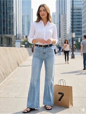 “7 For All Mankind Dojo Tailorless Wide Leg Jeans Light Wash Size 24 NWT”